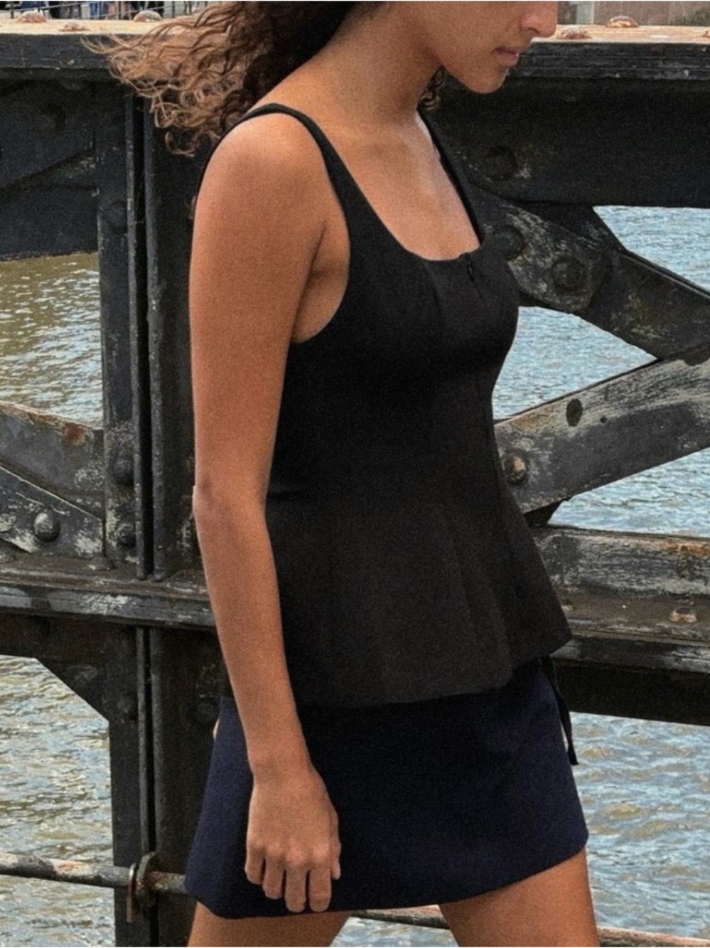 Black Fitted Scoop Neck Peplum Top